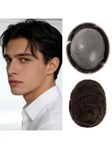 Men's Toupee Wig Full PU Human Hair, 30mm Wave with Natural Hairline, Human Hair, Breathable Male PU Toupee Hair System, Comfortable Human Hair for Baldness & Hair Loss, Comfortable & Durable, Wavy Wigs, Natural Daily Wig