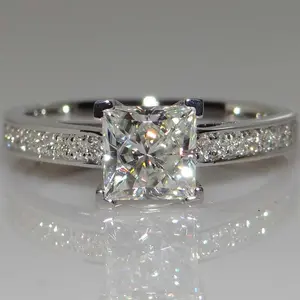 2CT Princess Cut Solitaire Ring for Women - 4 Prong Square Simulated Diamond Engagement Ring, 14K White Gold Plated Sterling Silver, Hypoallergenic, Looks Like Real Diamond