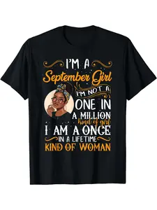 Women's Birthday Graphic Tee - Virgo Libra Zodiac Shirt with "I'm a September Girl" Quote - Casual Crew Neck T-Shirt for Everyday & Birthday Outfits - Machine Washable Women's Top