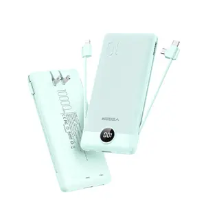 VEGER Portable Charger with Built-in AC Plug and Cables, All in One 10000mAh Ultra Slim Power Bank Emergency Fast Charging for Travel Battery Pack Compatible with iPhone, Samsung, Android