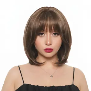 11-inch Warm Chestnut Brown (Ash Blonde Highlights) Subtle Layers Straight with Flicked Ends Synthetic Wig | 【Heat Resistant】【Cap Included】| #FSG62