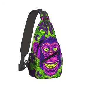 [Made in US] Crossbody Chest Bag Hiking Cartoon Colorful Gorilla Portrait Shoulder Bag Folding Large Capacity Fashion Durable Can Be Used for Shopping Work Leisure Travel Beach Bag Fishing Backpack with Zip Closure