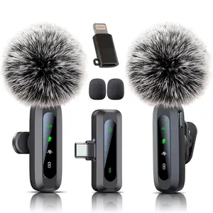 Wireless lapel microphone, wireless mini microphone, noise-canceling wireless microphone, portable lapel microphone, for video recording, Vlog, live streaming, interviews, USB Mic