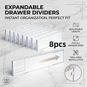 Adjustable Plastic Drawer Divider with Reusable Adhesive Strips 8.5cm Height for Kitchen Cosmetics Clothes Bedroom Bathroom Fridge Office Storage