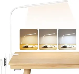 Lighting EVER Clip-On LED Desk Lamp - Dimmable Warm White, 3 Lighting Modes, 10 Brightness Levels, Flexible Gooseneck, USB-Powered Adjustable Clip Light, Color-Adjustable Bendy Reading Lamp, Home Office Bed Headboard Accessory, Color-Adjustable Desk Lamps