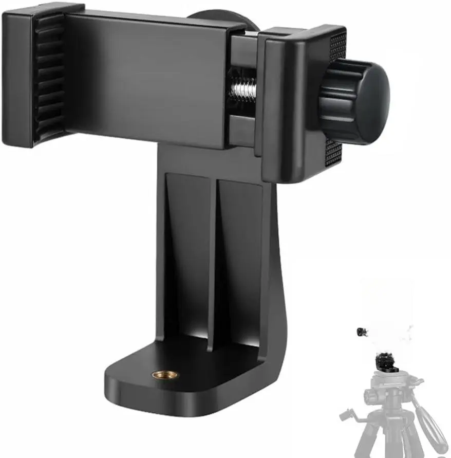 Durable Plastic Universal Cell Phone Tripod Mount Adapter Clamp, Adjustable Accessory with 1/4"-Standard Screw, 360° Rotating Holder for iPhone/Samsung, Easy Mounting on Selfie Stick/Monopod for Landscape Photography, Accessories