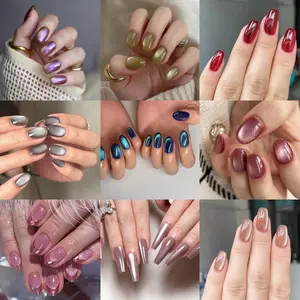 【Cat Eye Style Press On Nails Collection】ONENAILONEDAY High-end Press on Nails Reusable 24pcs False Nails Stick On Nails for Women Onesize nails Fine Grit Glitter Matte Metallic Glitter