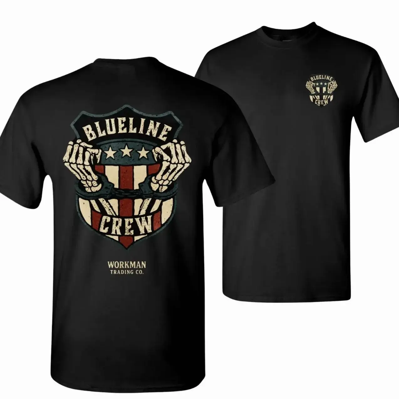 Blue Line Crew T-Shirt, Patriotic Skeleton Shirt, Police Support Tee, First Responder Shirt, Thin Blue Line Shirt, American Flag Tee, Unisex Graphic T-Shirt