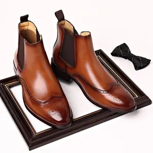 MEN'S FC boots vintage Brogue leather boots fashion trendy British business short boots Walking Shoes Footwear
