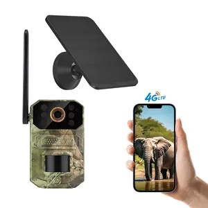 4G LTE Cellular Trail Camera with Solar Panel, 1080p Hunting & Outdoor Security, Long-Range Motion Detection，Night Vision，2-Way Audio, IP65, Built-in SIM & Unlimited Plan, No WiFi Needed two-way talk