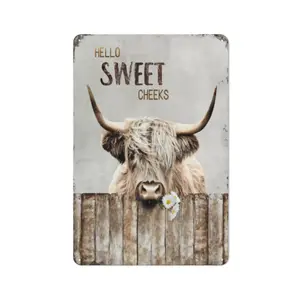 Funny Cow Metal Tin Sign Rustic Farmhouse Bathroom  Decor Country Cattle Picture Poster for Bedroom Kitchen Office 12x8 inch new house gift warning home ideal living room man religious porch  art dimmable wall Romantic Love iron vintage style metal sign