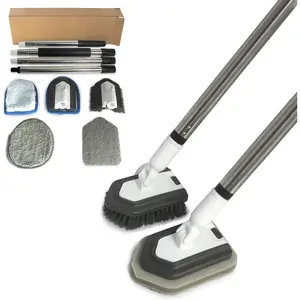 Scrub Brush, 5 in 1 Tile Tub Scrubber with 56" Long Handle and 5 No Scratch Scrubber Heads for,,,