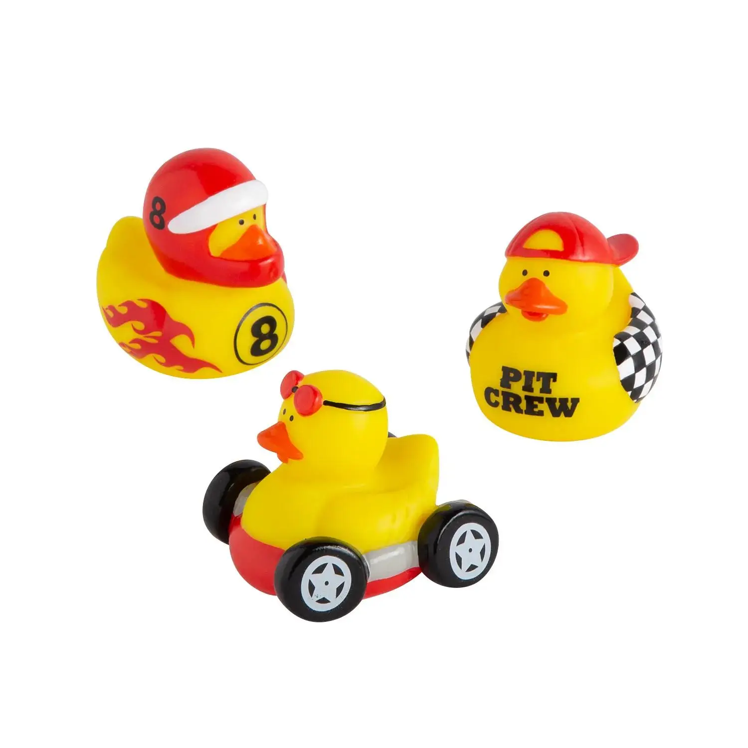 2" Race Car Driver & Pit Crew Yellow Rubber Ducks - 12 Pc.