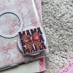 Leopard Bow Mama MagSafe Phone Grip – Cute Coquette Magnetic Pop Socket & Kickstand – Mom Gift