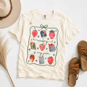 Comfort Colors Reading is my Jam St Patricks TShirt, Strawberry Books T-Shirt, Coquette Bookworm Bow Tee, School Librarian Squad, Teacher Gift - TrendWear USA