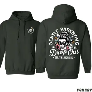 [graphic hoodies]Gentle Parenting Dropout Hoodie – Funny Mom Life Skull Design – Cozy Sweatshirt for Tired Moms Who Keep It Real