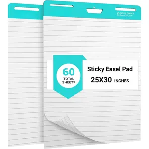 Lined Sticky Easel Pad, 25 in x 30 in,Flip Chart Paper,Sticky Chart Paper for Teachers, Large Self-Stick Easel Paper,Super Sticky & Bleed-Resistant,30 Sheets/Pad,2 Pads
