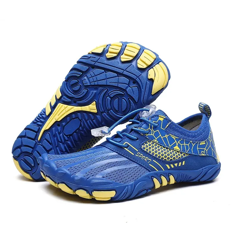 Kids Geometric Pattern Water Shoes, Quick Dry Non-Slip Barefoot Aqua Shoes with Adjustable Toggle, Breathable Swim Shoes for Boys Girls Beach, Pool and Water Sports