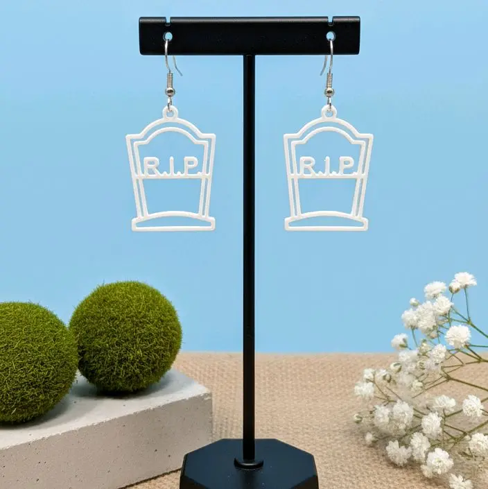 R.I.P Gravestone Earrings - Unique Design with "R.I.P" Text on Graveyard Shape Jewelry usa Handmade Halloween