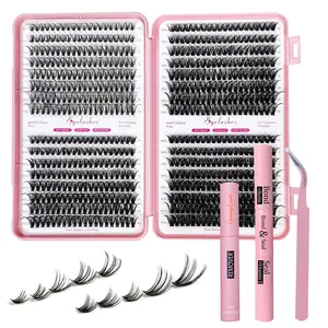 Mixed Length Individual False Eyelashes with Eyelash Glue & Tweezers & Lash Remover, Natural Look Eyelash Extensions, Self Grafting Curl Eyelashes, DIY Lash Clusters, Individual Lashes Kit