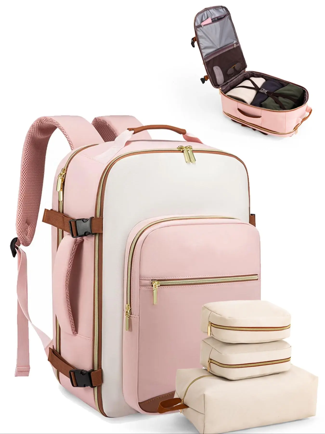 Colorblock Durable Travel Backpack, Casual Large Capacity Backpack for Women & Men, Business Weekender Overnight Daypack Hiking Ready, Carry-on Approved