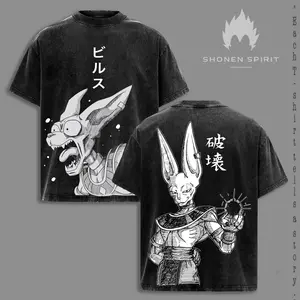 Beerus God of Destruction, DBZ Washed T-Shirt, Vintage Anime Tee, Cosmic Fury Design, Oversize Streetwear Shirt, DBZ Divine Power Graphic Tee