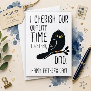 Funny Father's Day Card for Dad, Cute Bird Dad Card, Quality Time Together Greeting, Minimalist Fathers Day Gift