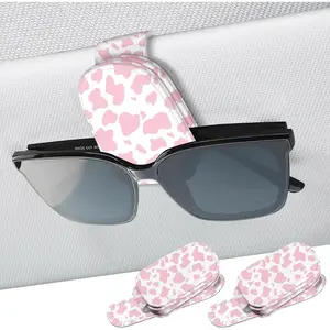 2-Pack Car Sun Visor Sunglasses Holder, Universal Magnetic Car Sunglasses Holder Suitable for Different Sizes of Glasses, Car Sun Visor Accessories (Cow Pink)