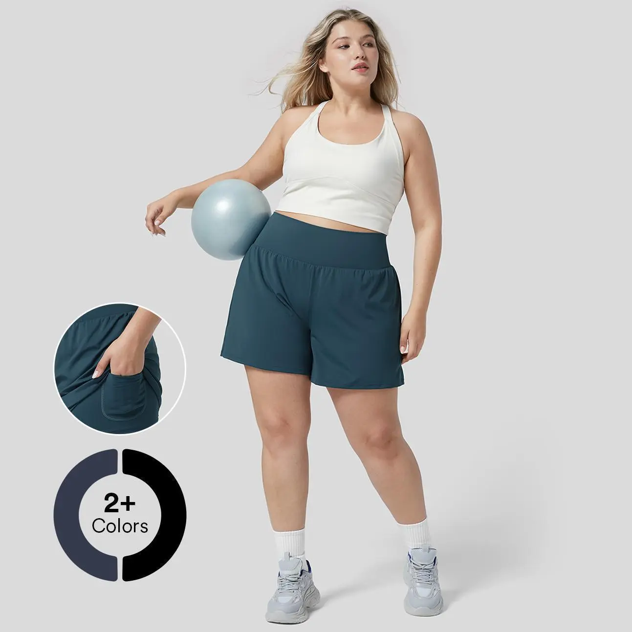 Halara Super High Waisted Back Pocket & Side Hidden Pocket 2-in-1 Yoga Plus Size Shorts 4''-Longer Length Halara Super High Waisted Back Pocket & Side Hidden Pocket 2-in-1 Yoga Plus Size Shorts 4''-Longer Length