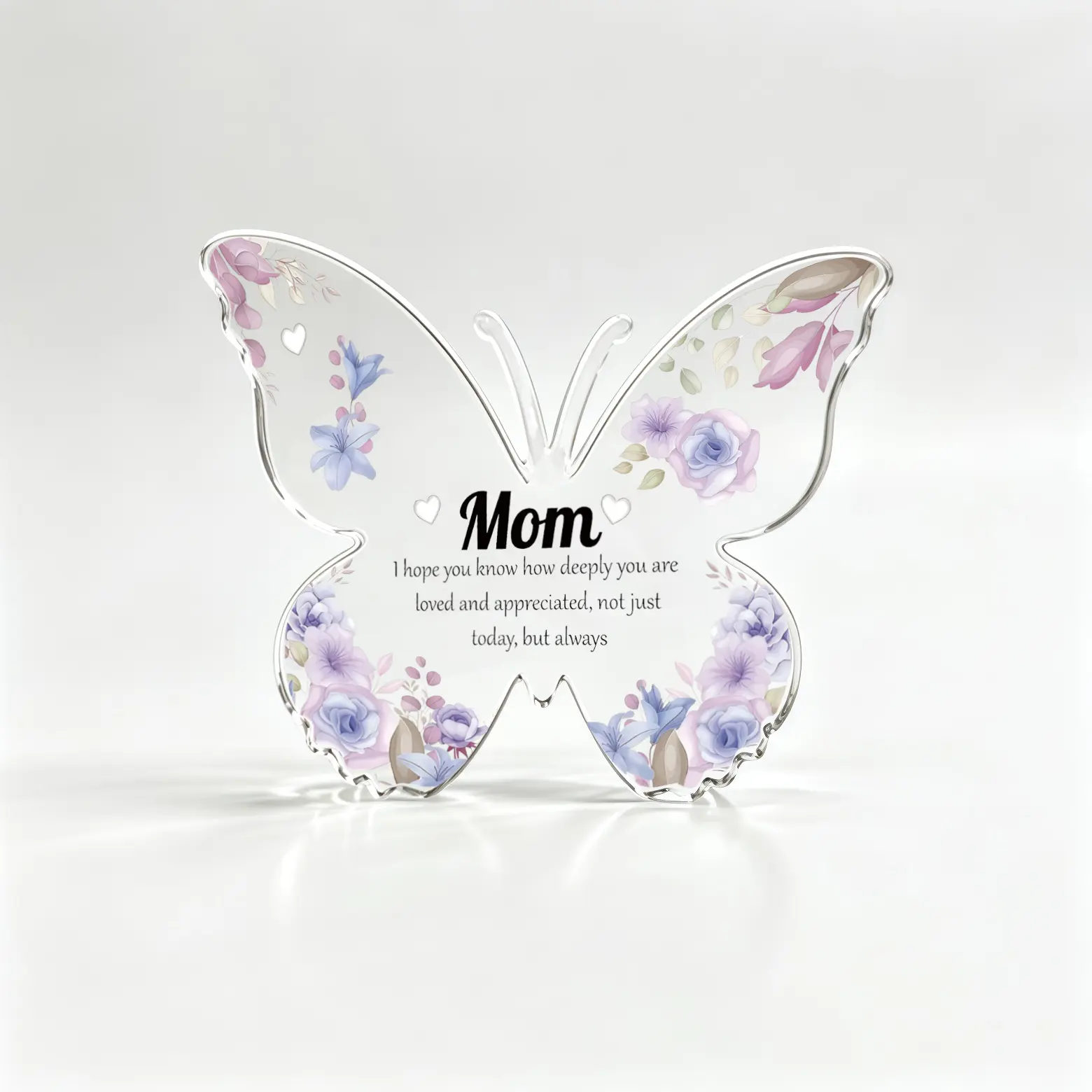 Butterfly-Shaped Acrylic Plaque, Purple Blue Floral Design with Inspirational Quote, Sentimental Home Decor Sign for Mom from Daughter-Son, Ideal for Mother's Day Christmas Birthday, Signs