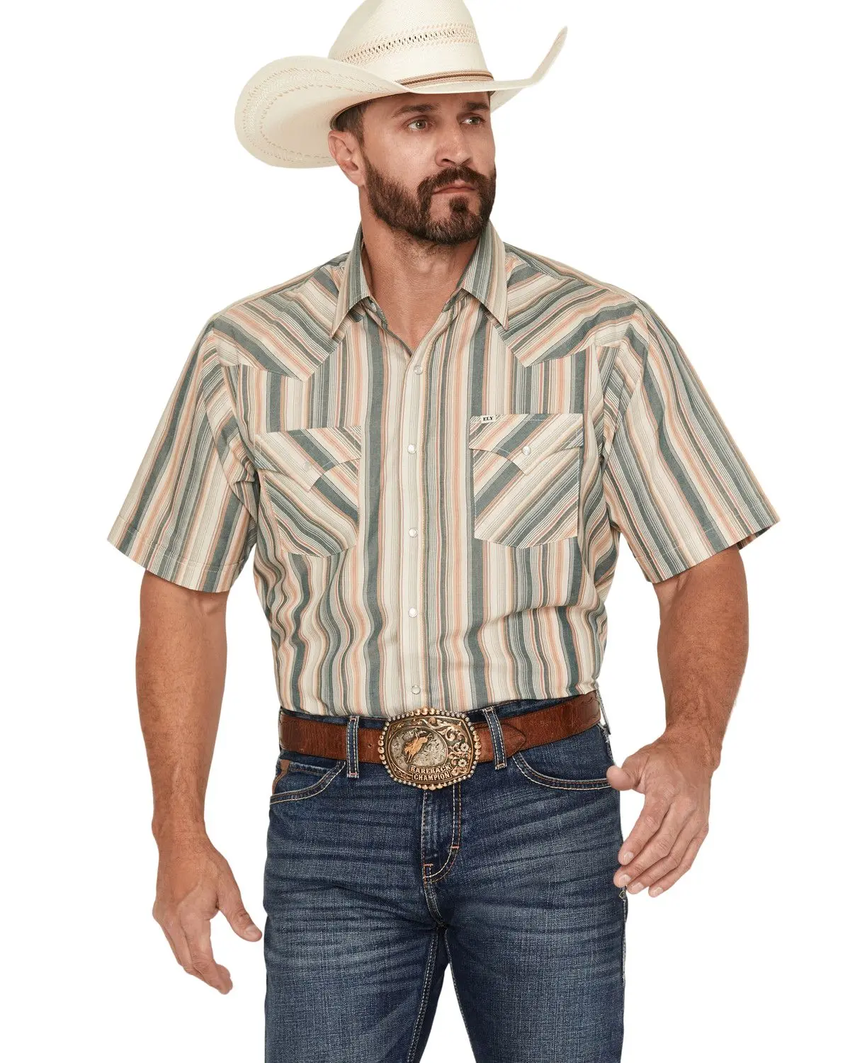 Ely Walker Men's Men'S Striped Short Sleeve Pearl Snap Western Shirt - 2026325-Ec