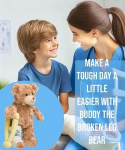 Jolitee Broken Leg Bear Plush with Reversible Crutch & Cast for Left or Right Breaks 10.5"