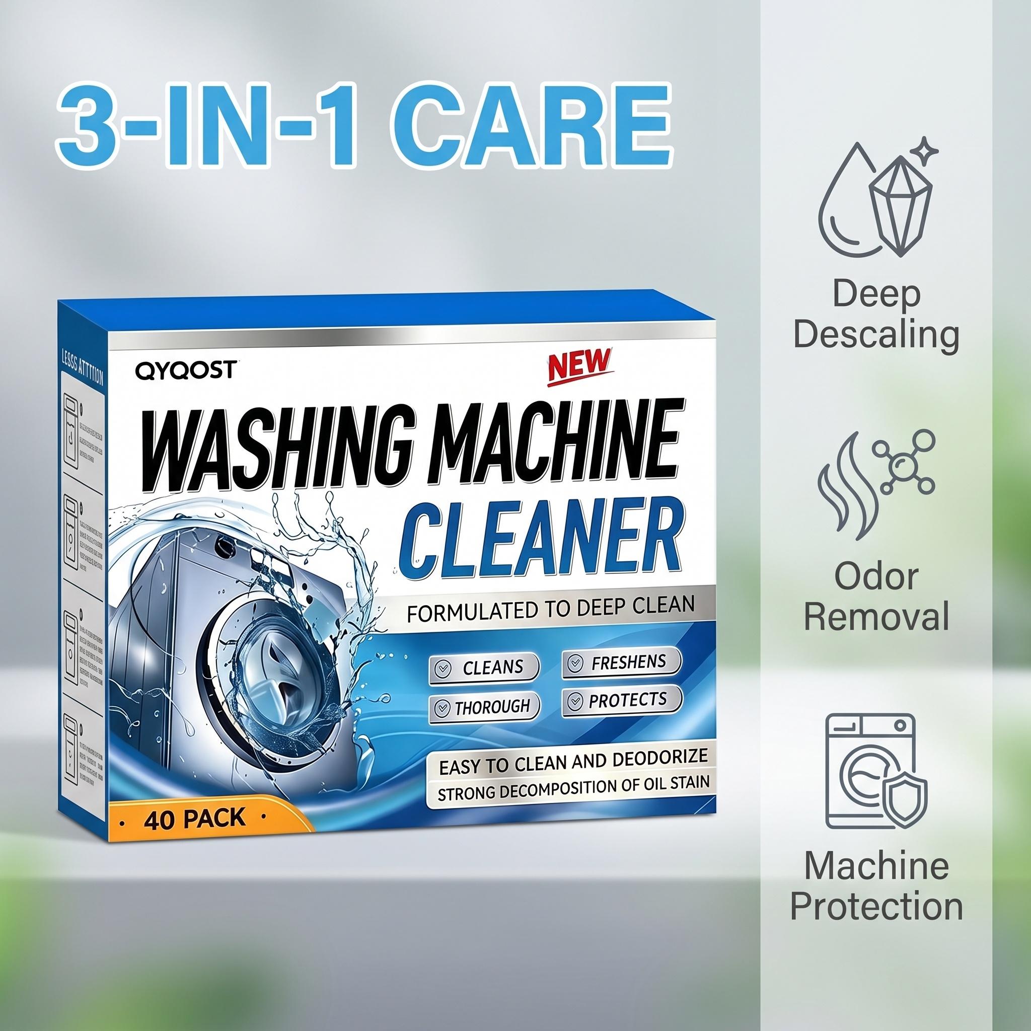 Household Home Cleaning Products Washing Machine Cleaner Tablets - 20/24/40 Packs, Deep Clean Descaler, Multi-Purpose Deodorizer for Front/Top Load Washers, Removes Limescale/Grime, Odor Control, Add During Cycle