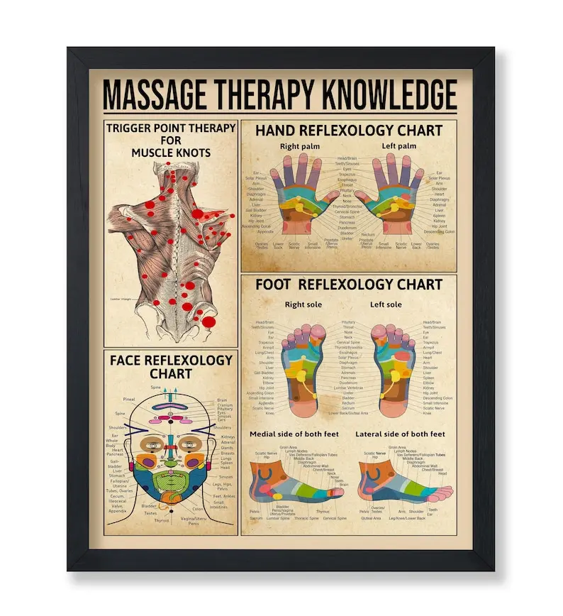 Massage Therapy Knowledge Poster - Reflexology Chart Print - Infographic Art - Massage Art - Educational Art - Typography Art