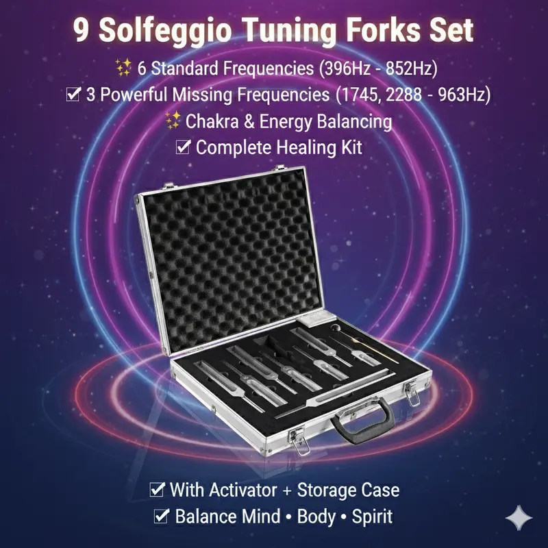 Tuning fork for healing set– 9-Piece Precision Metal Tuning Forks, Includes Standard & Special Frequencies, with Activator & Storage Case – Ideal for Calibration, Testing, and Instructional Use