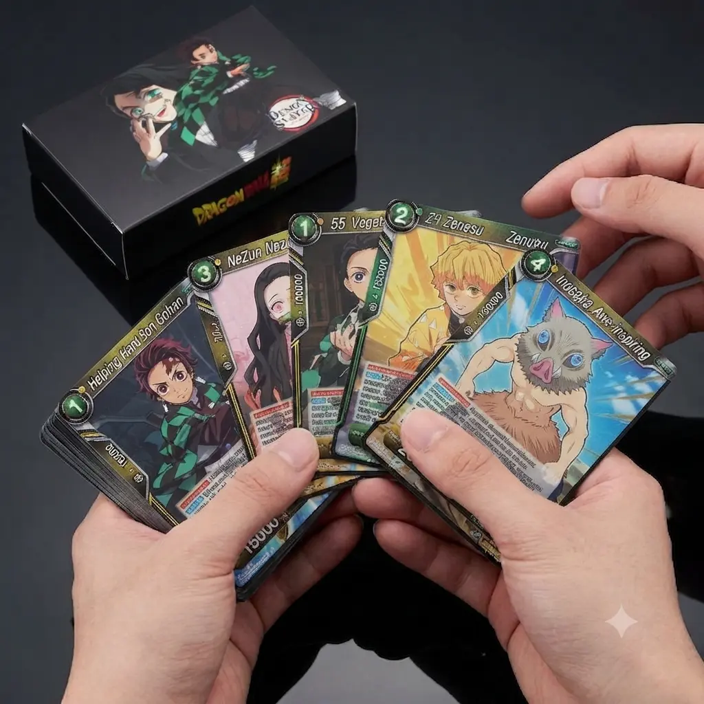 50pcs  Holographic Trading Cards Anime Collection – Demon Slayer, Dragon Ball & Boruto Premium Foil Cards