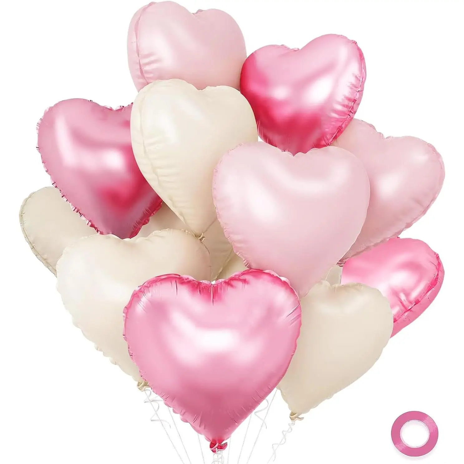 Pink and White Balloons - Pack of 15 - Heart Shaped Foil Balloons for Valentines Day Wedding Birthday Bridal Shower  Shower Decorations