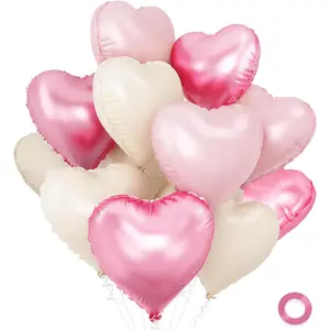 Pink and White Balloons - Pack of 15 - Heart Shaped Foil Balloons for Valentines Day Wedding Birthday Bridal Shower  Shower Decorations