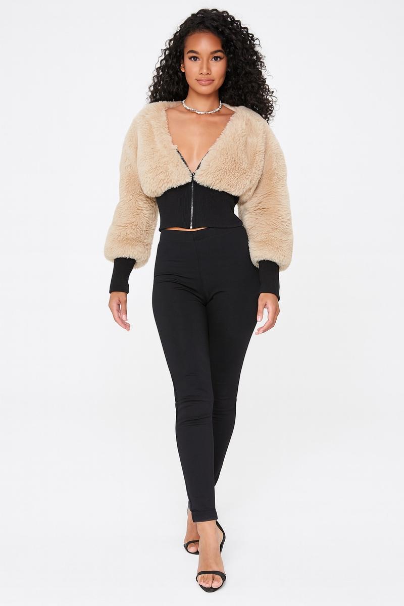 Women's Fashion Spliced Wool Short Jacket Comfortable Long Sleeve Style Outerwear Polyester Casual Thick Garment Womenswear Coats Soft Tops