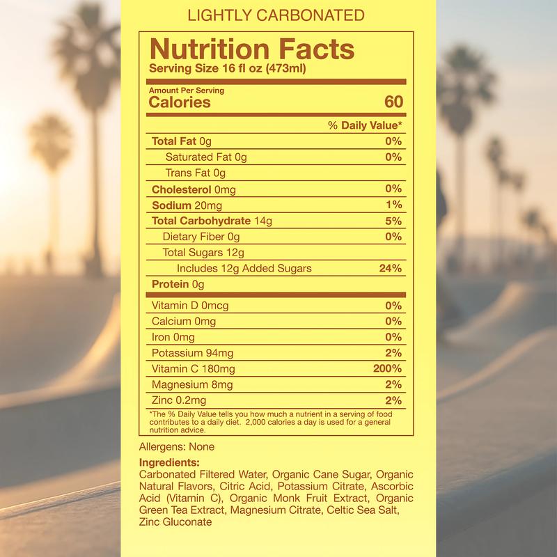 LEMON GINGER CASE (12) Beverage - California Meyer Lemon & Fresh Grated Ginger Sparkling Beverage 16 FL OZ 473ml