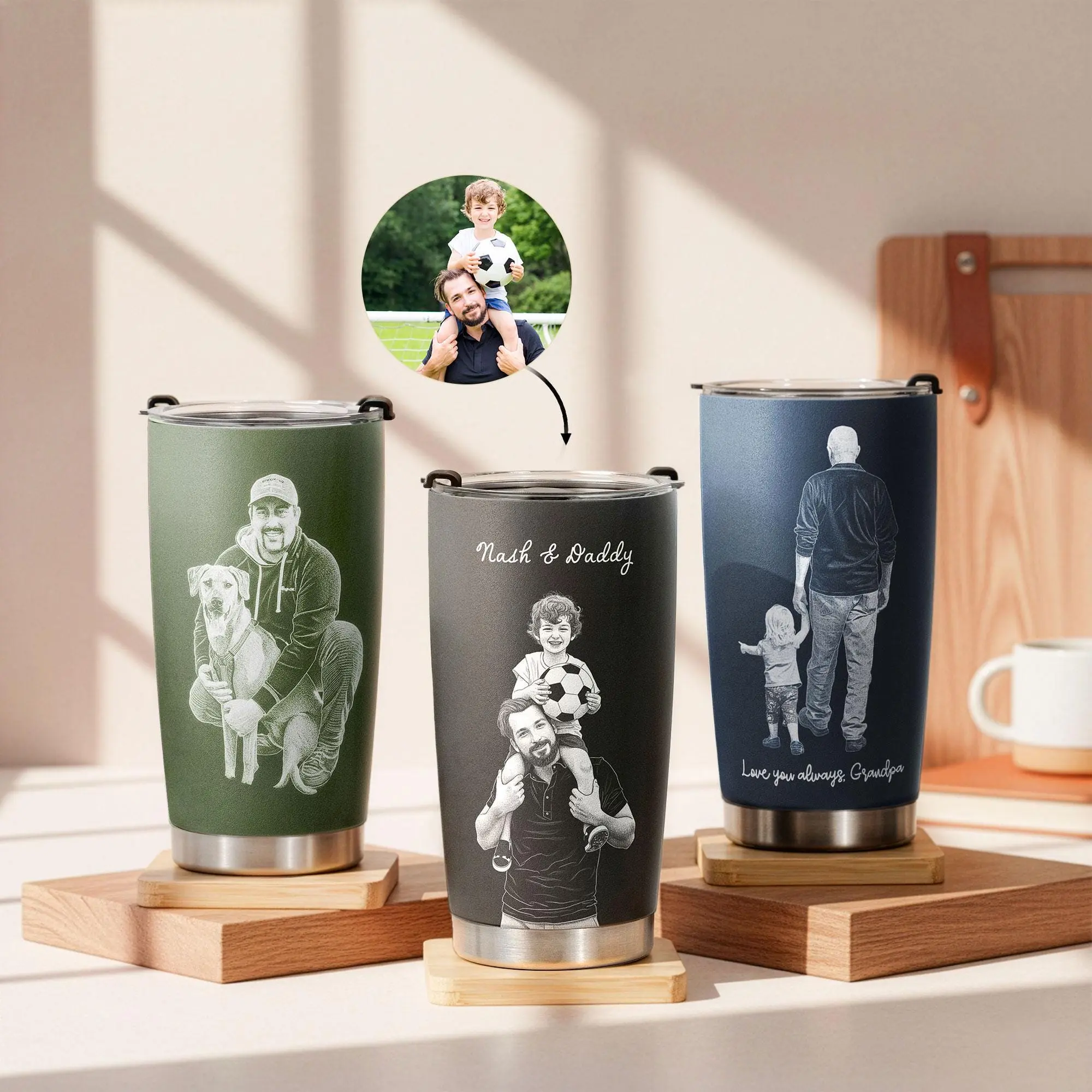 Personalized Photo Tumbler, 3D Engraved Effect, Father's Day Gift