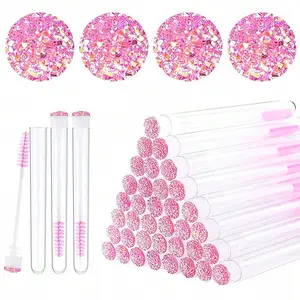 Eyelash Brushes with Container, Bendable Disposable Brow Rolls, Crystal Castor Oil Brush for False Lashes, Makeup Brush Kit