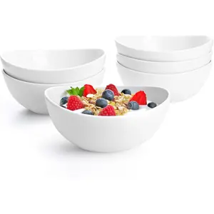 18 oz Medium White Porcelain Bowls - Set of 6 Cereal, Soup, Rice & Salad Bowls, Ceramic Serving Bowls for Everyday Use