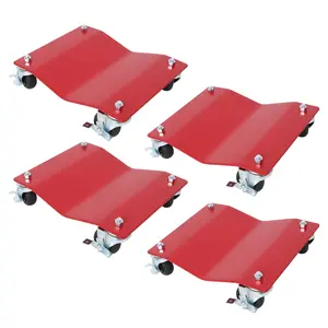 4-Pack Red Vehicle Wheel Dolly, Heavy-Duty Mobility Skates with Steel Plates, Swivel Casters, Safety Brake and High Load Capacity