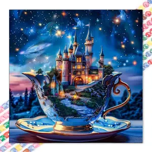 1 DIY diamond painting set, 5D diamond art set, DIY decoration, castle, teacup, starry sky diamond painting set with full round diamonds, mosaic, diamond art, DIY art home decor, suitable for Christmas.
