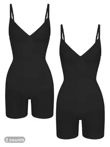 Shapewear Bodysuit for Women Tummy Control V Neck Butt Lifting Bodycon Romper Backless Adjustable Spaghetti Straps Seamless Body Shapewear Tank Bodysuit
