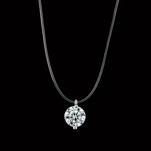 Female Transparent Fishing Line Necklace Silver Color Invisible Chain  For Women Rhinestone Choker  Collier