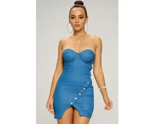 Elegant Love Denim Corset Dress - Sky Blue Versatile Corset Design for Flattering Fit & Casual Elegance - Perfect for Casual Outings & Semi-Formal Events Minimalist Style Basic Piece