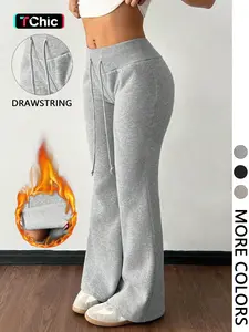 Women's Casual Low Waist Drawstring Elastic Sports Pants, Runner Pants, Warm Thermal Lining, Suitable for Autumn Winter, Flare Leg Design,fleece lined leggings plus - Size Up for Better Fit