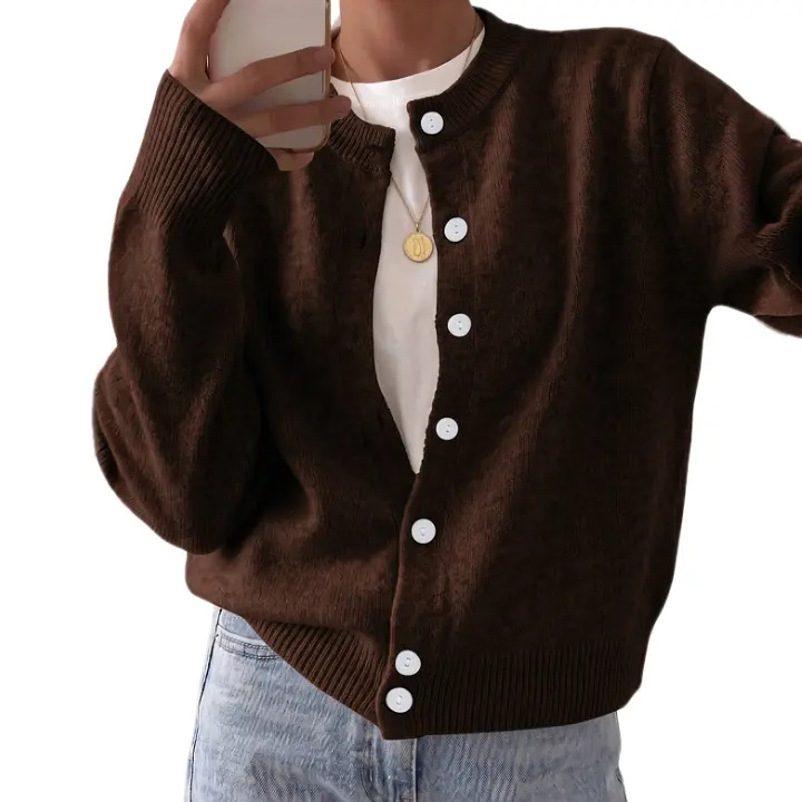 Wool Blend Cardigan Sweaters for Women 2026 Button Down Chunky Knit Cardigans Open Front Long Sleeve Crewneck Ribbed Knit Sweater Business Casual Outfits Women Fall Clothes Early Fall Fashion 2026